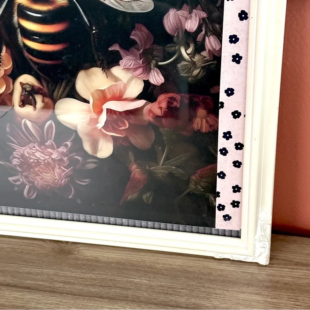 Bumblebee Moody Floral Dark Bee Canvas Print Ornate White Frame Dark Art Boho